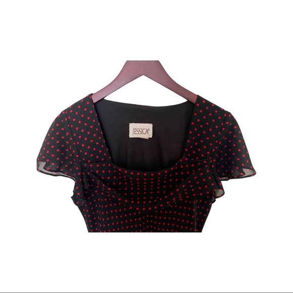 Elegant Red And Black Polka Dot Dress - Picture 3 of 4